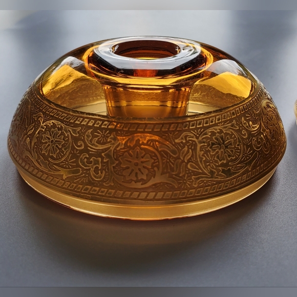 🕯Vntg Amber&Gold Gilt 4" Wide Candle Taper🕯Holders Pair - Picture 4 of 15